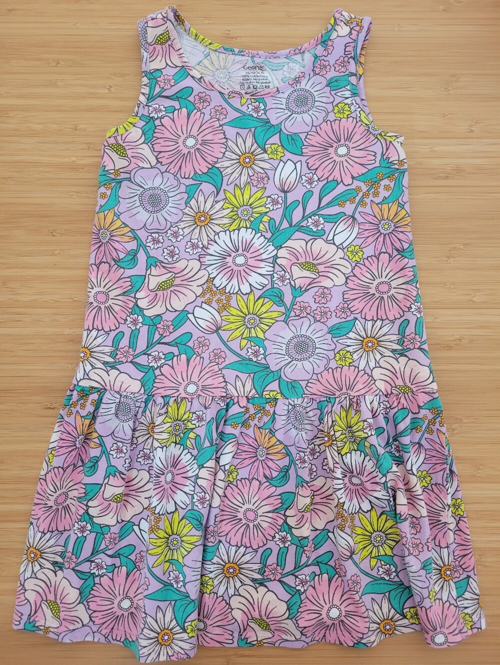 Kids 4-5 Years Floral Tank Dress - Pink & Teal